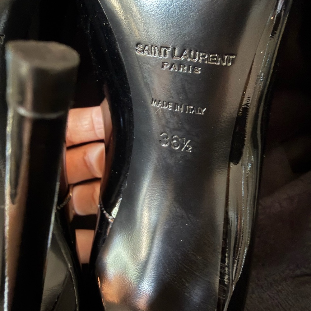 Saint Laurent Black Patent Pointed-Toe Stiletto Pumps Size 36 1/2 - Picture 6 of 8